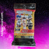 a bag of football cards with a purple background