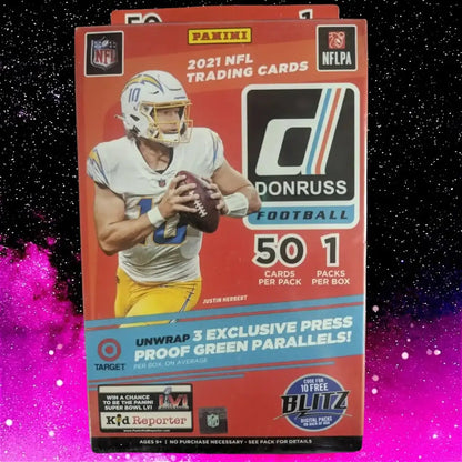 2021 Donruss NFL Football Hanger Box - 50 Cards Plus 3 Press Proof Green Parallels