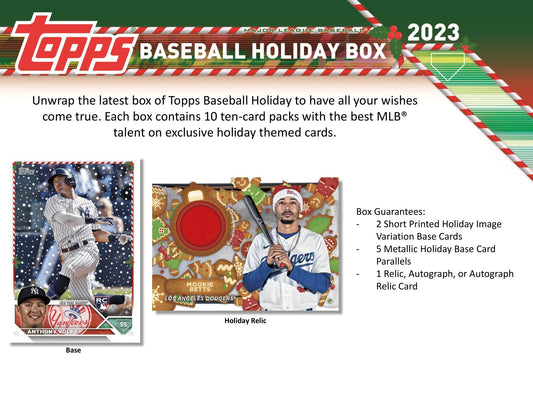 2023 Topps Holiday Baseball Mega Box – 10 Packs, 5 Metallic Parallels, 1 Autograph/Relic Included