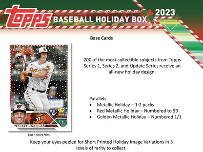 2023 Topps Holiday Baseball Mega Box – 10 Packs, 5 Metallic Parallels, 1 Autograph/Relic Included