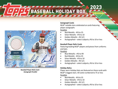 2023 Topps Holiday Baseball Mega Box – 10 Packs, 5 Metallic Parallels, 1 Autograph/Relic Included