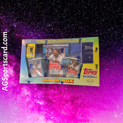 a box of topps baseball cards on a purple and blue background