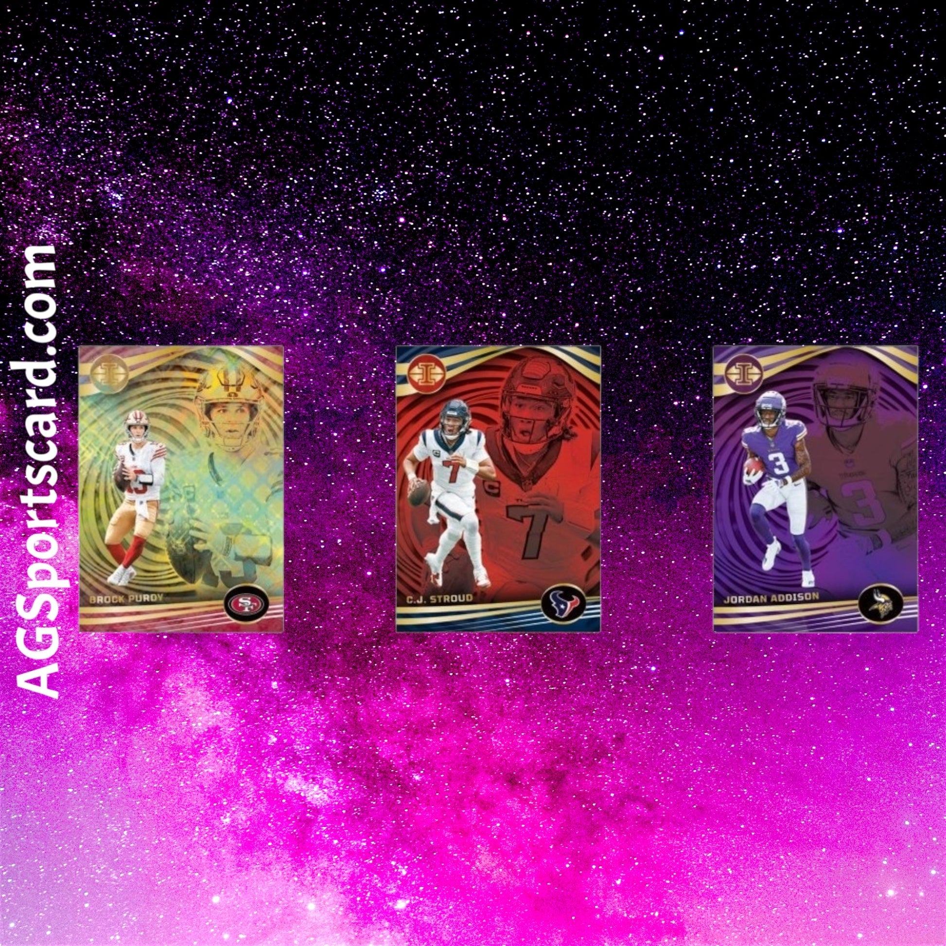 a group of cards that are in front of a purple background