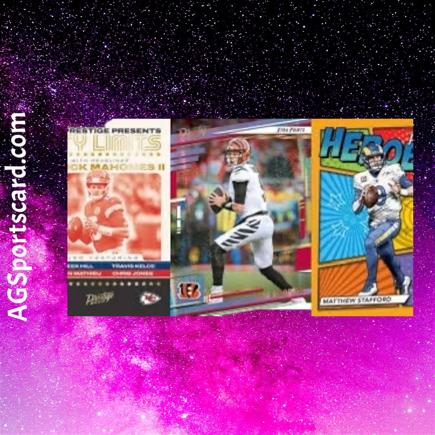 a group of sports cards on a purple background