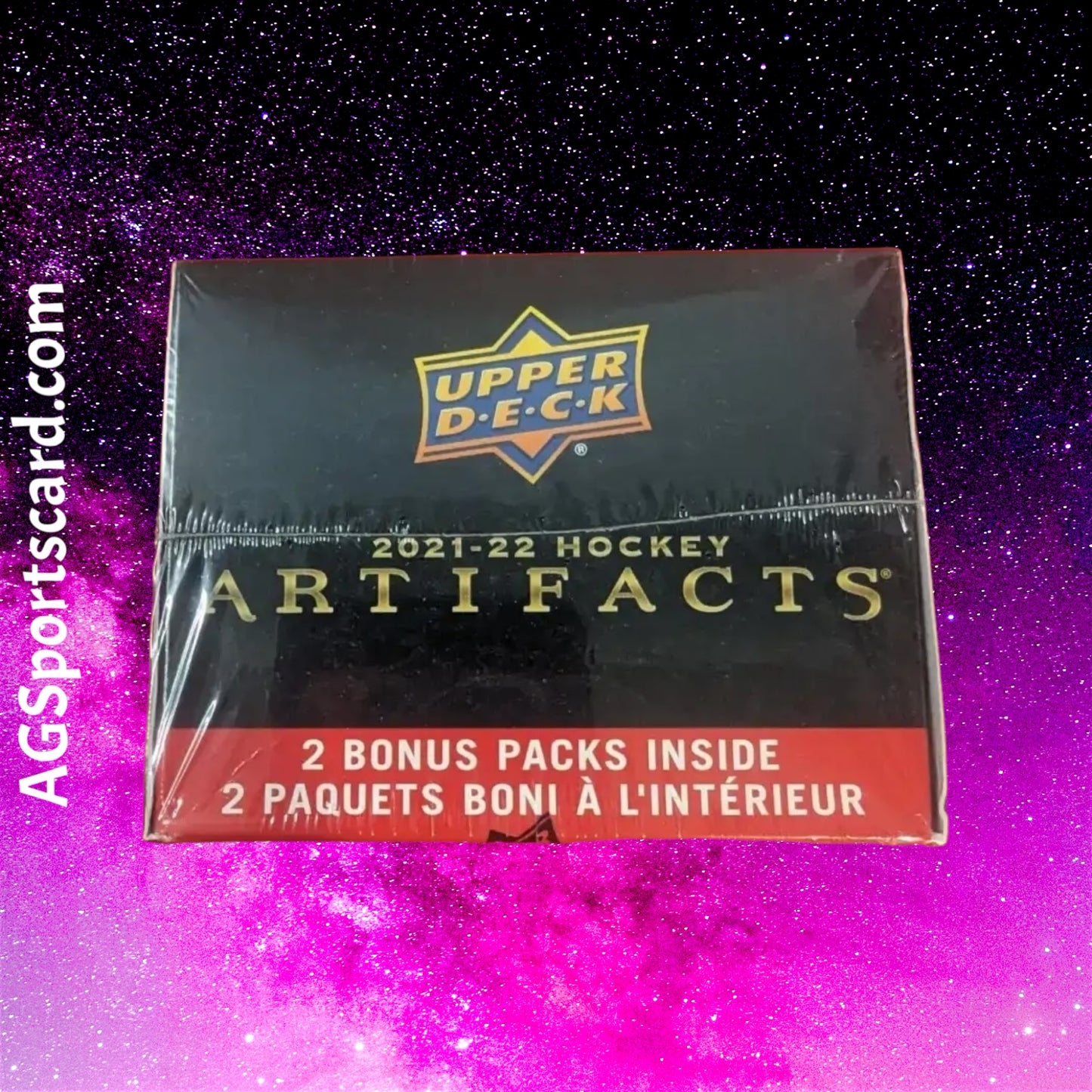 a package of hockey artifacts is shown in front of a galaxy background