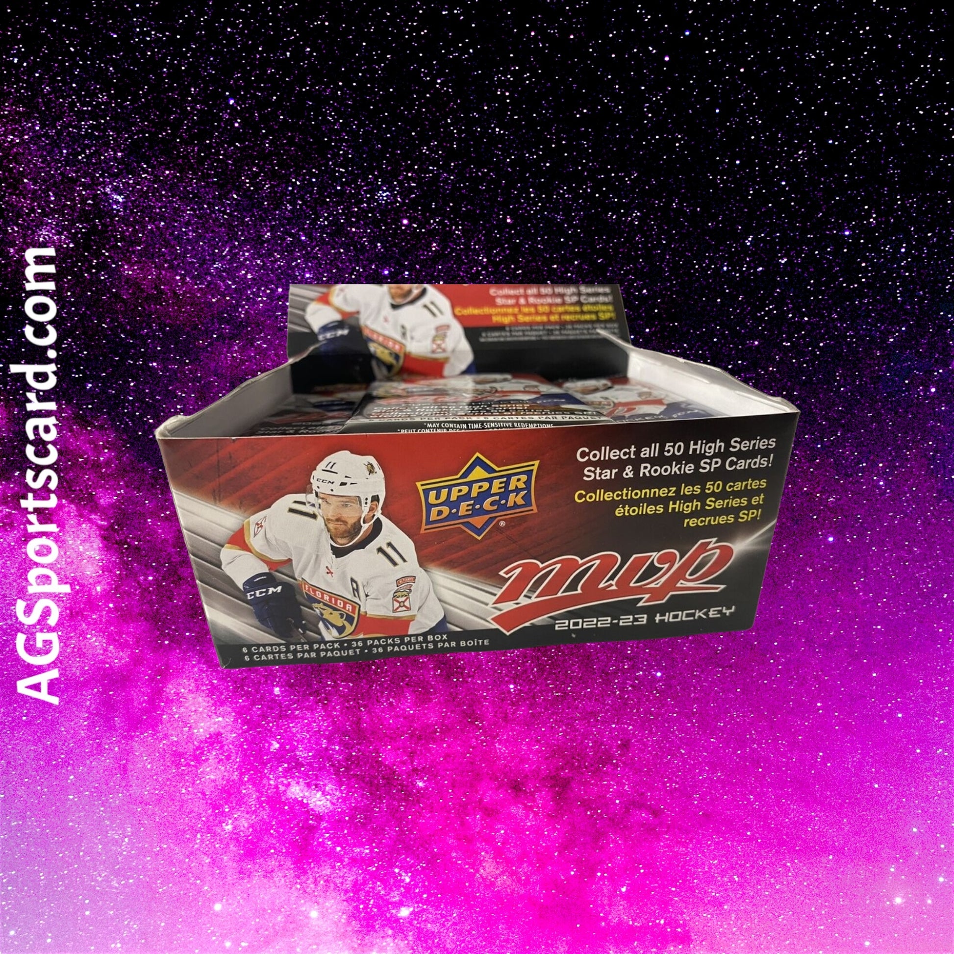 a box of hockey cards with a picture of a hockey player