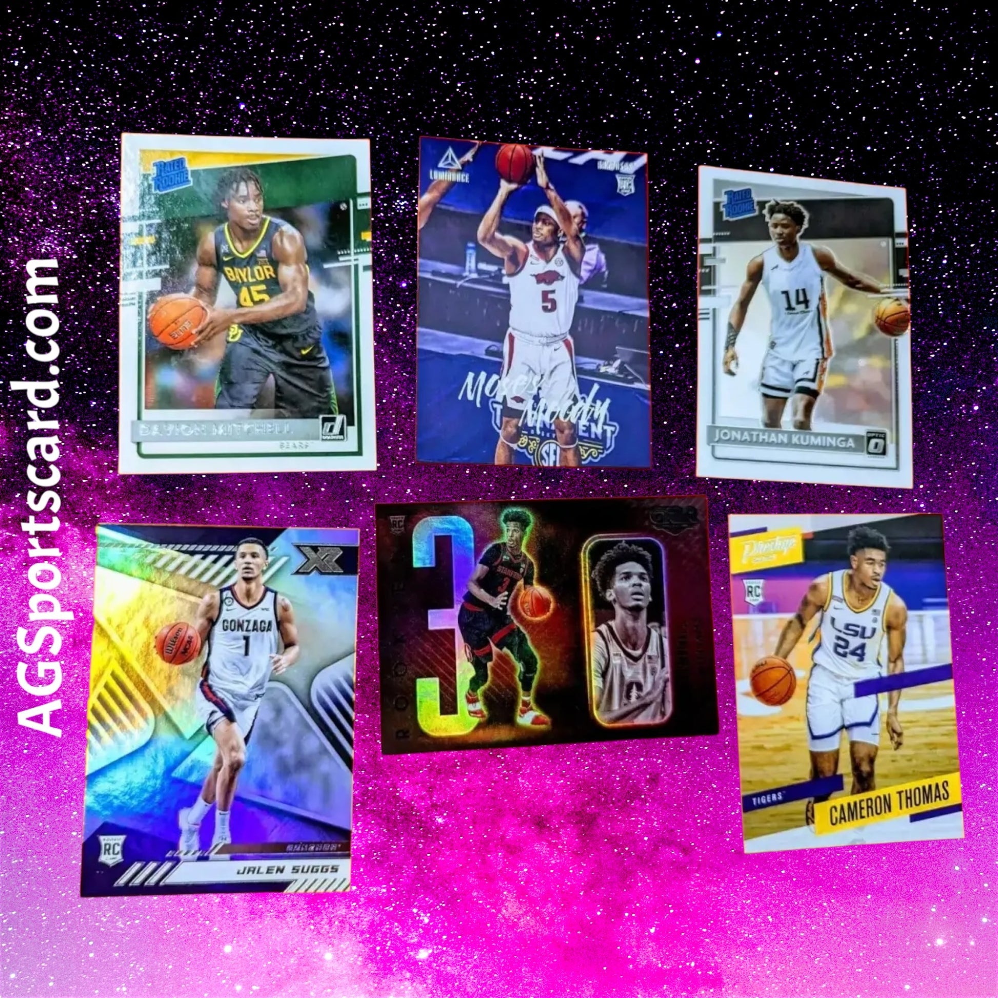 a group of basketball cards with a purple background