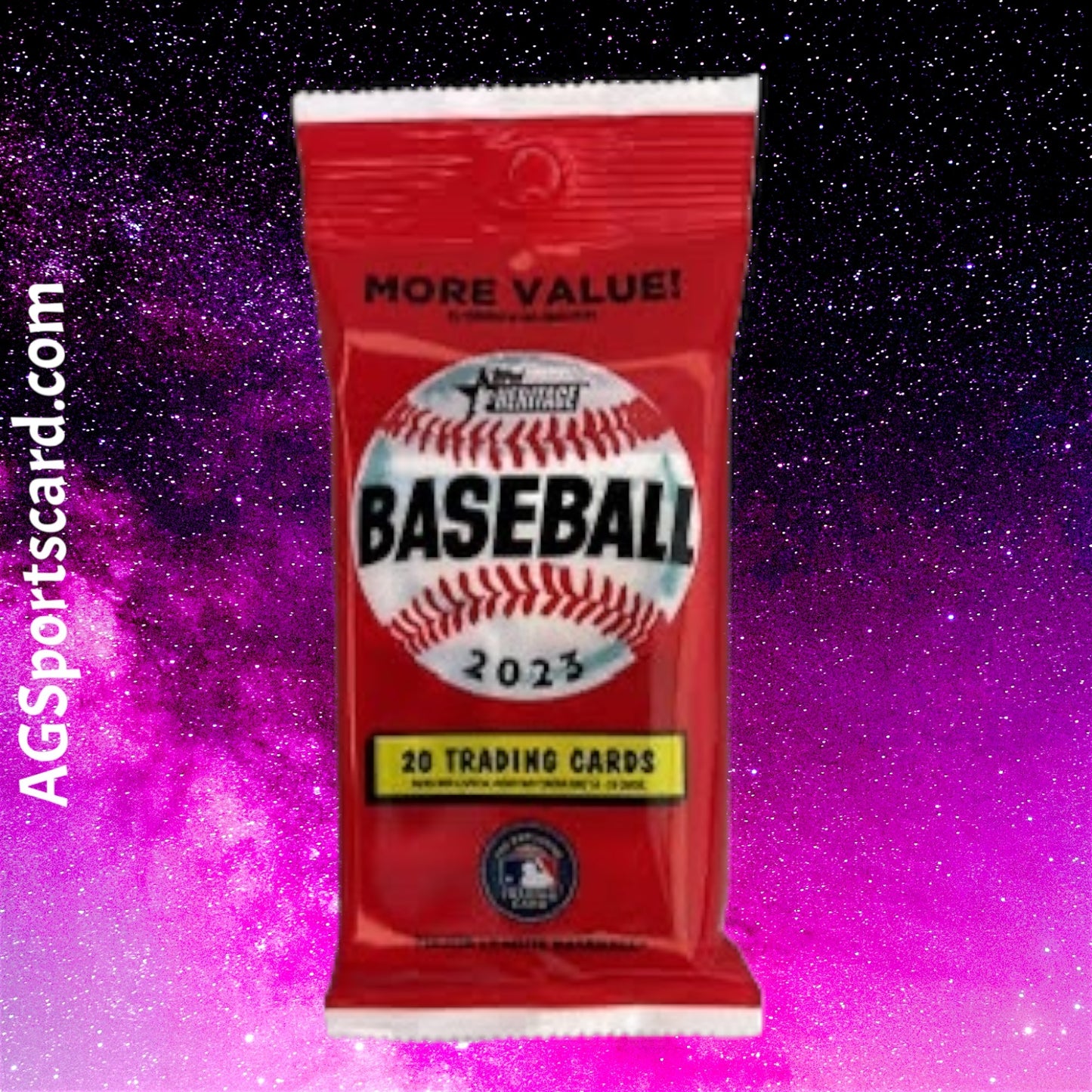 a bag of baseball balls sitting on top of a purple background