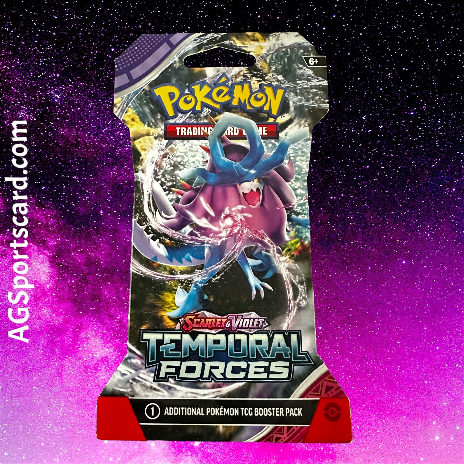 a package of pokemon trading cards with a purple background