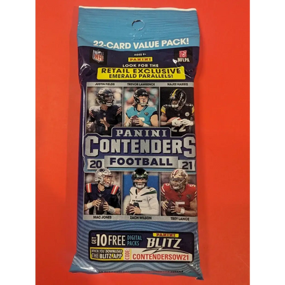 Panini 2021 Contenders Football Cello Value Pack With Exclusive Emerald Parallels, 22 Cards