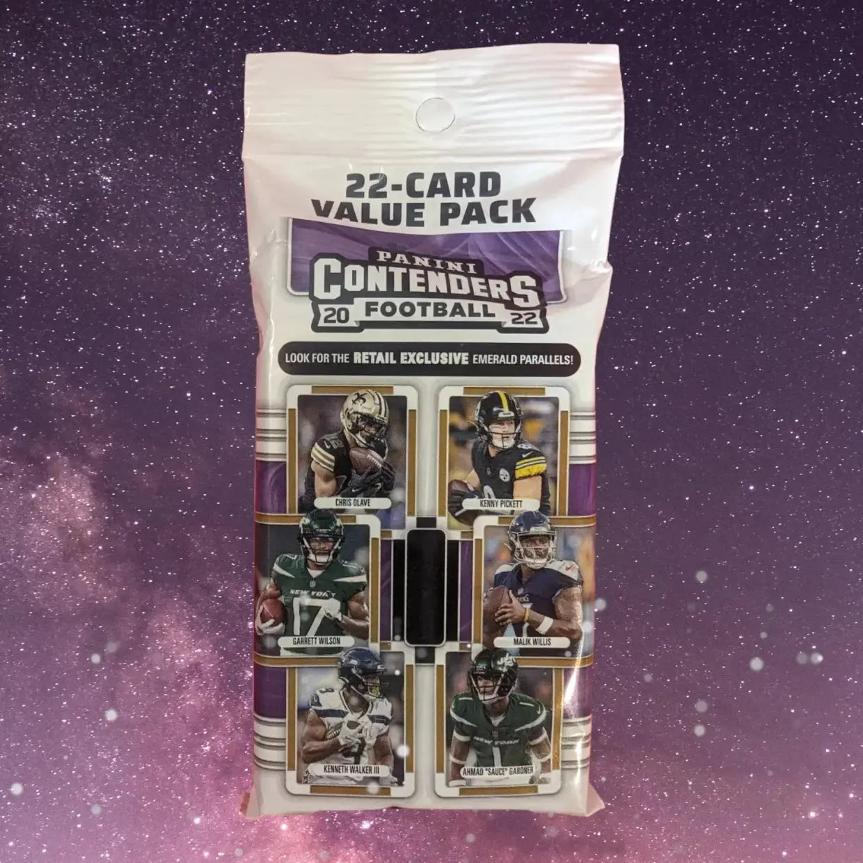 Panini 2022 Contenders NFL Football Cards Cello Fat Pack with Stunning Emerald Parallels