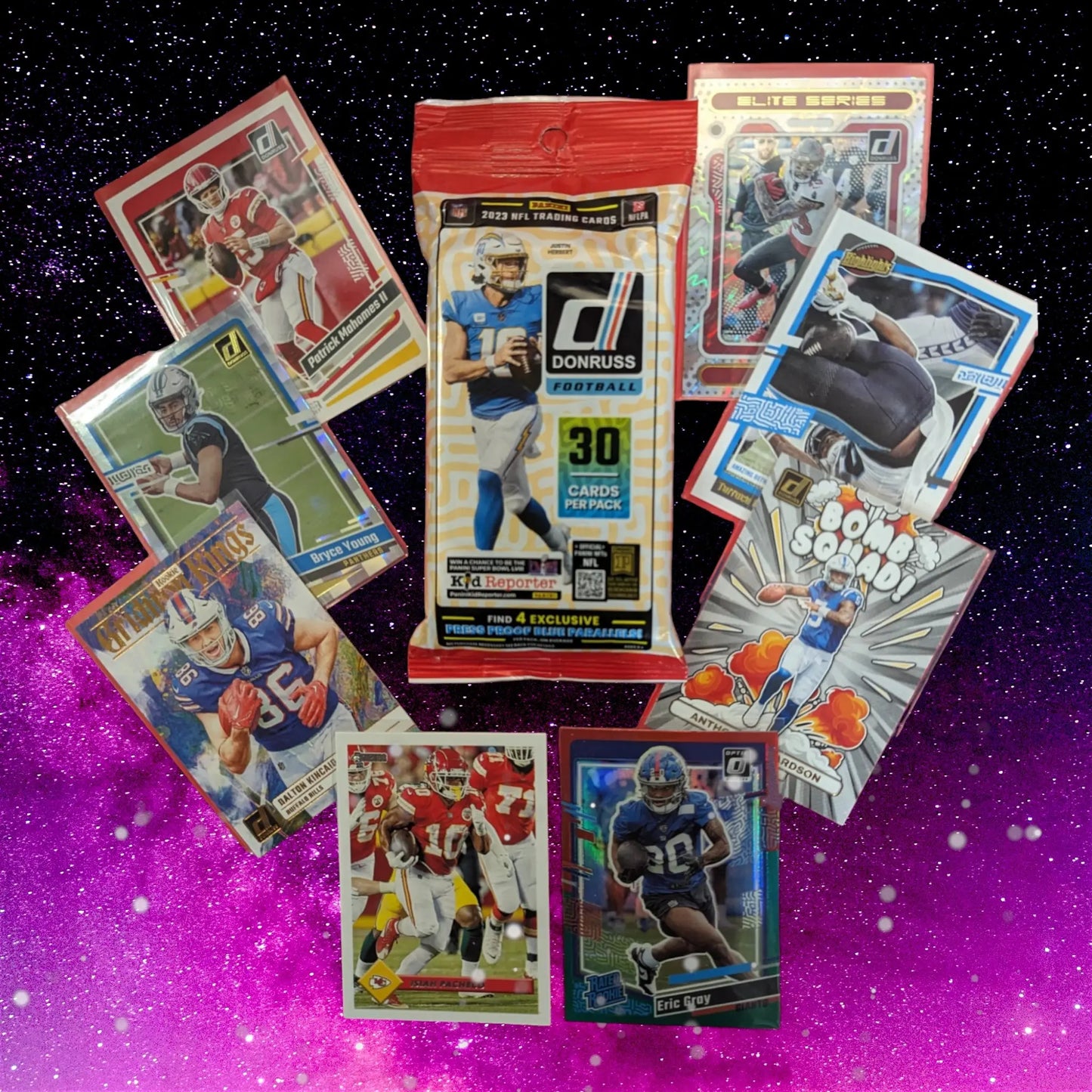 2023 Donruss NFL Trading Cards 30 Card Fat Pack Featuring Rare Cards and NFL Legends